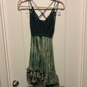 Free People Adela Green Lace Tie-Dye Dress